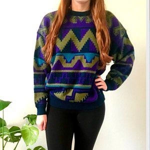 Vintage White Oak Tribal Geometric Sweater